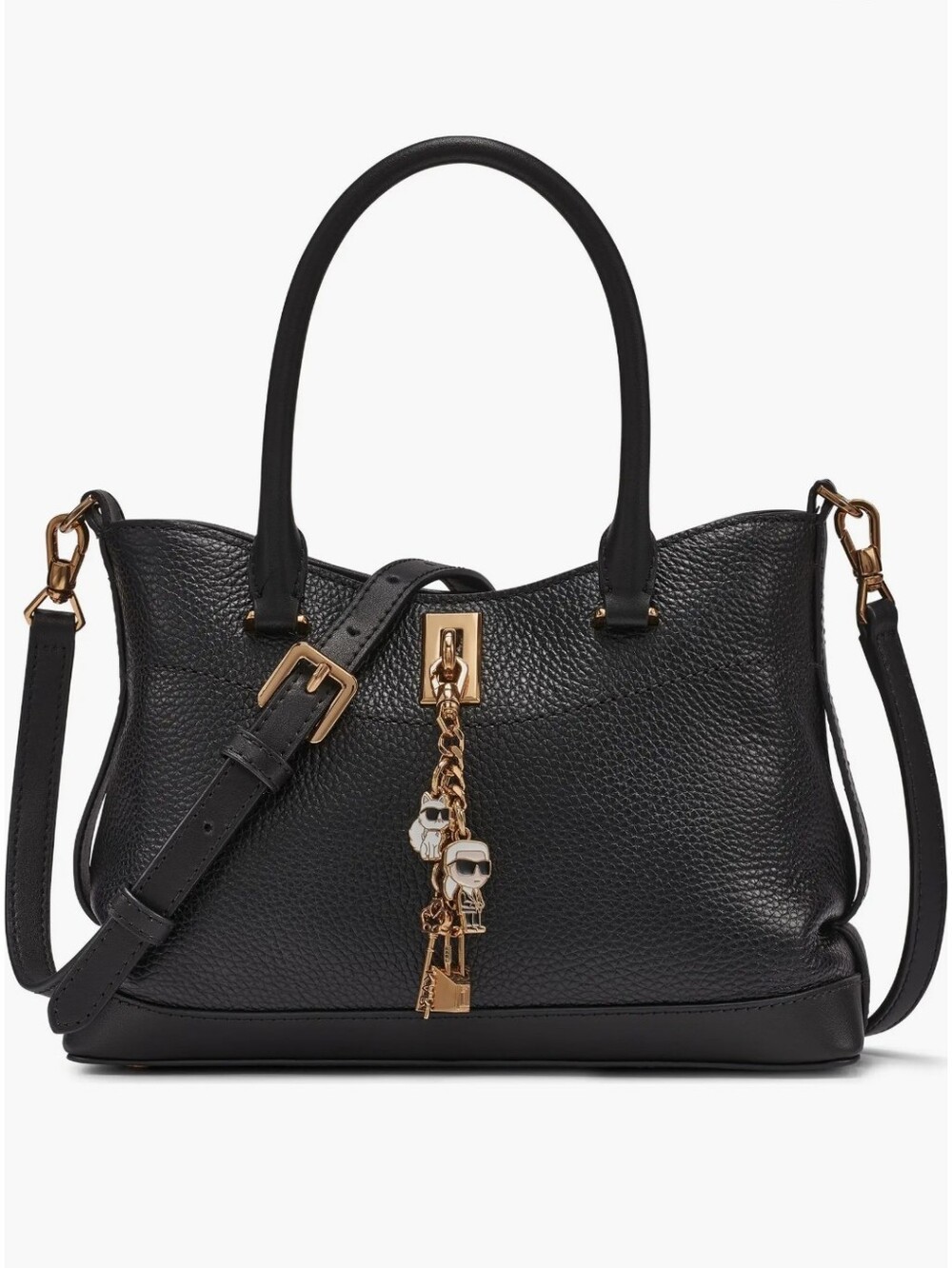 Leather Karl Lagerfeld Paris Gisele Ikon Charm Crossbody With Dustbag, Black - Picture 3 of 14
